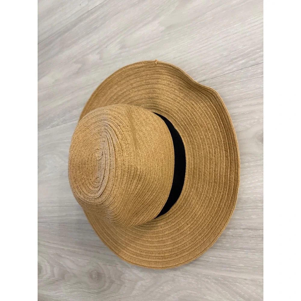 San Diego Hat Co Women Four Buttons Tan Straw Sun Hat Black Ribbon Band Women OS